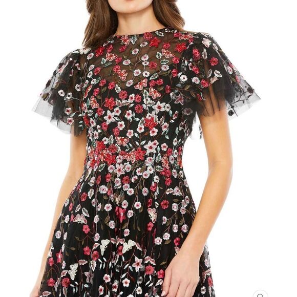 Mac Duggal $798 EMBELLISHED BUTTERFLY TEA LENGTH A LINE DRESS 20323 - Picture 3 of 16